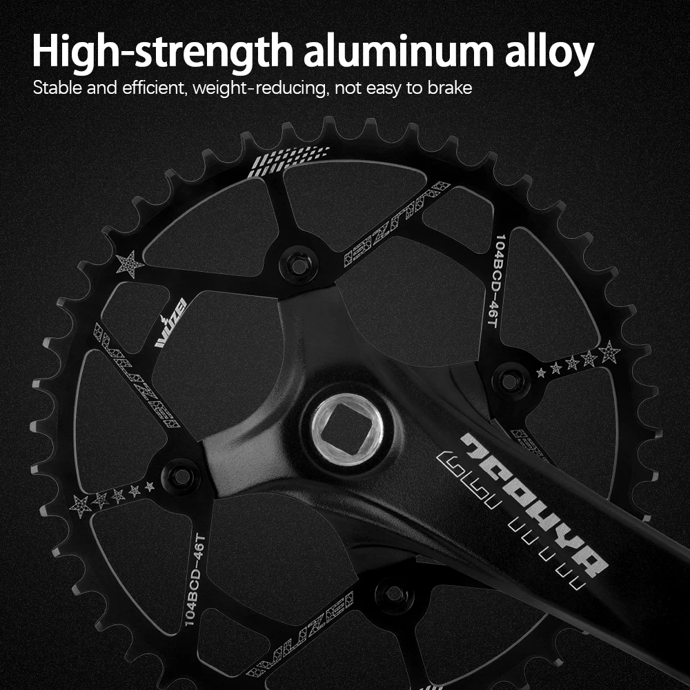 Prowheel Mountainbike Kurbelgarnitur mit Vierkantloch 170/75mm 32/34/36/38/40/42/44/46/48/50/52T Kettenblatt 104BCD 1x8/9/10/11/12S MTB Kurbelsatz – Detail 9