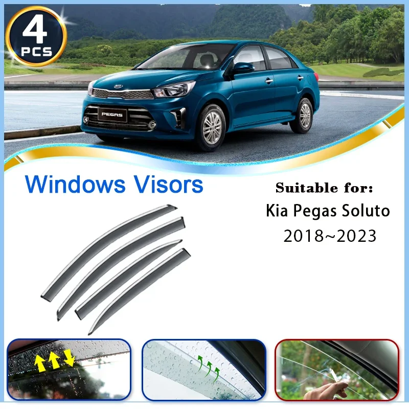 

4PCS Car Window Visors For Kia Pegas Soluto AB 2018~2023 2021 Waterproof Rain Guard Deflector Windshield Awning Auto Accessories