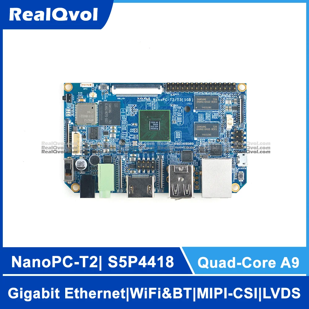 RealQvol FriendlyELEC NanoPC-T2 Development Board Quad-Core A9 S5P4418 Onboard WiFi Bluetooth HDMI/LVDS/Gigabit Ethernet Port