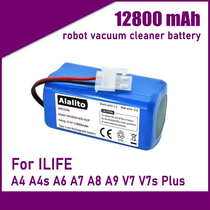 For ILIFE A4 A4s V7 A6 V7s Plus robot vacuum cleaner battery replacement, 4S1P lithium battery pack, 14.4V 9800mAh