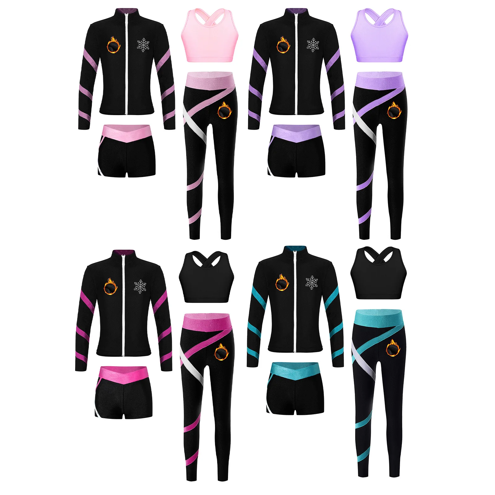 Ropa deportiva con forro polar para niñas, conjunto deportivo para gimnasia, chaqueta con cremallera y cuello levantado, mallas, pantalones cortos, trajes deportivos