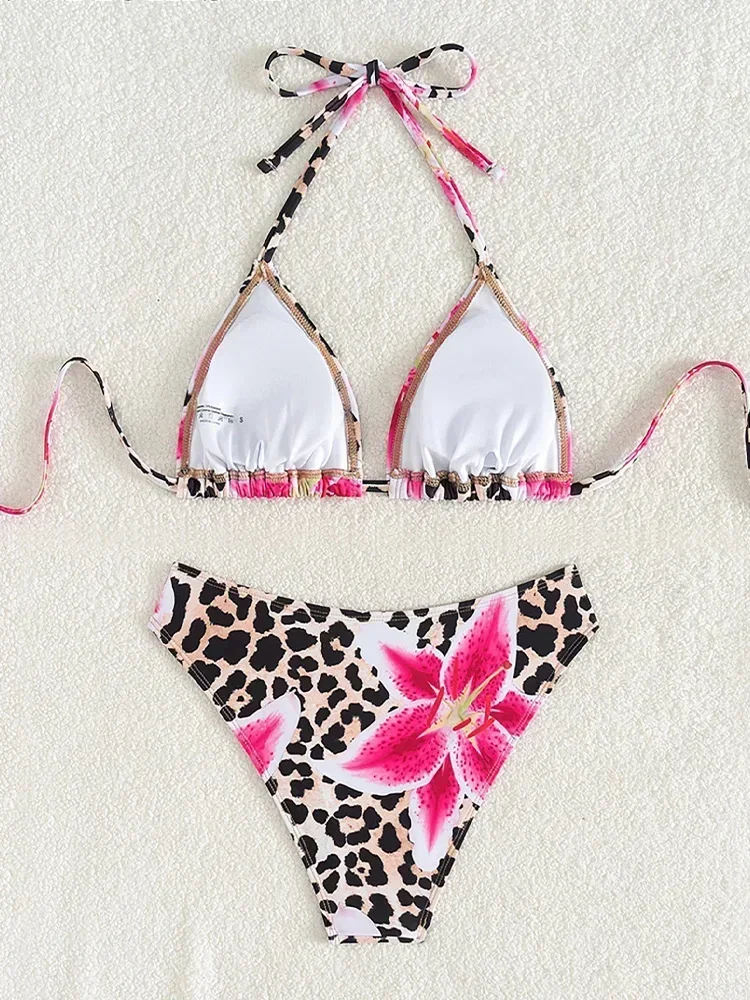 2 peça conjunto feminino amarrado até split maiô cintura alta praia biquíni 2025 novo verão banho conjunto de biquíni sexy impressão sem costas biquíni