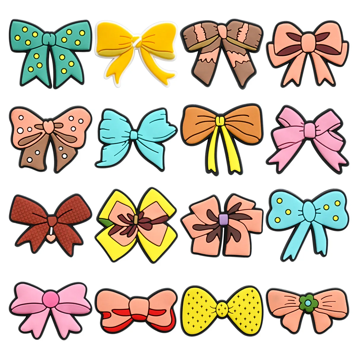 16pcs Bowknot Series Shoe Charms For Slides Sandals, PVC Shoe Decorations Accessories For Christmas Birthday Gift Party Favor