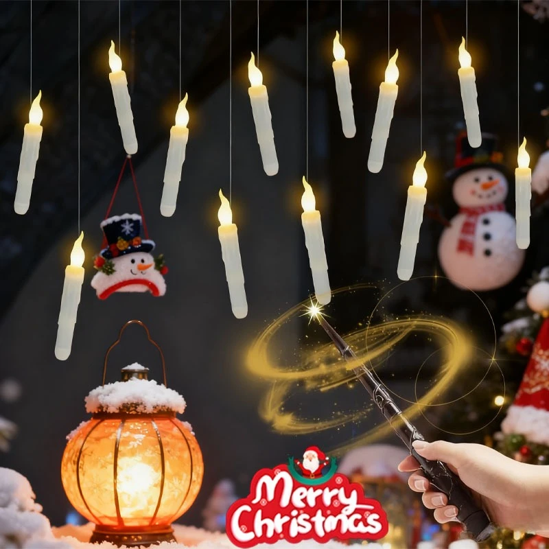 Candele natalizie galleggianti a LED senza fiamma con telecomando a bacchetta per decorazioni natalizie di Halloween in chiesa