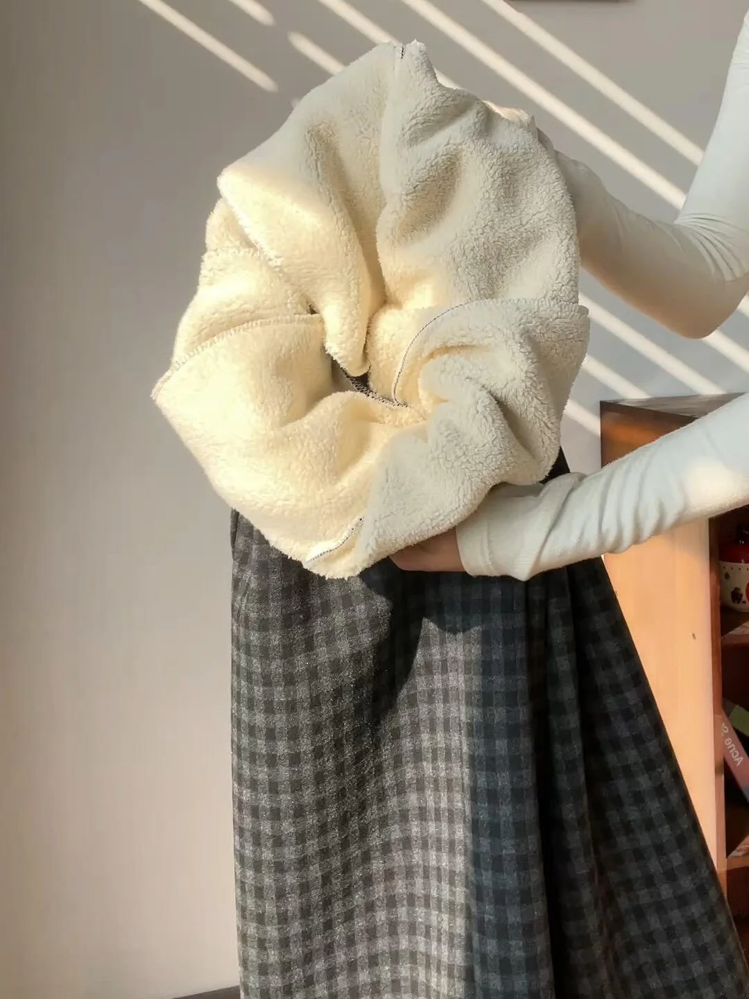 

Женские повседневные брюки из вельвета с клетчатым узором, с высокой талией, прямые, широкие, осенне-зимние, теплые, хлопковые