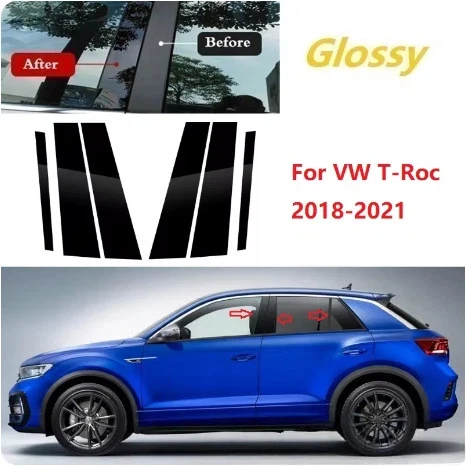 

For Volkswagen T-ROC, T-cross, TACQUA, pillar stickers, decorative car windows, door frames, and covers in glossy black