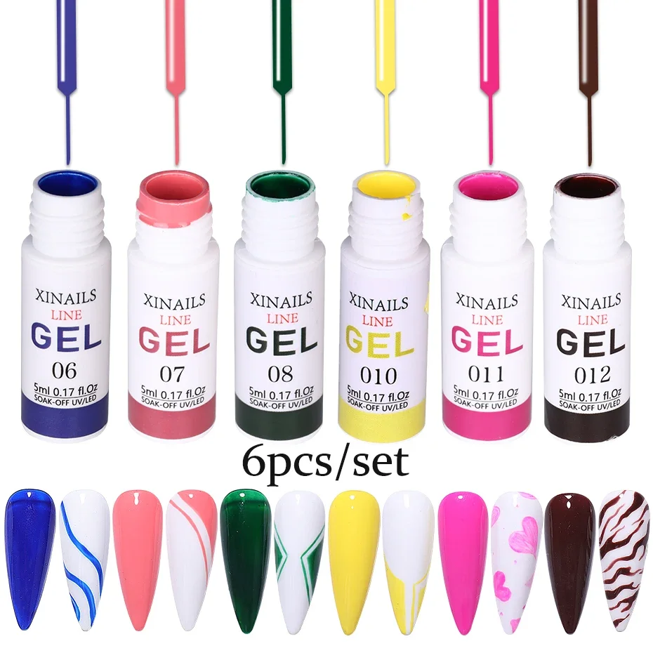 

6 шт./компл., 5 мл, гель-лак для ногтей, полуперманентный УФ-гель, сделай сам, французская живопись, рисунок, маникюрный лак, замачиваемый маникюрный инструмент