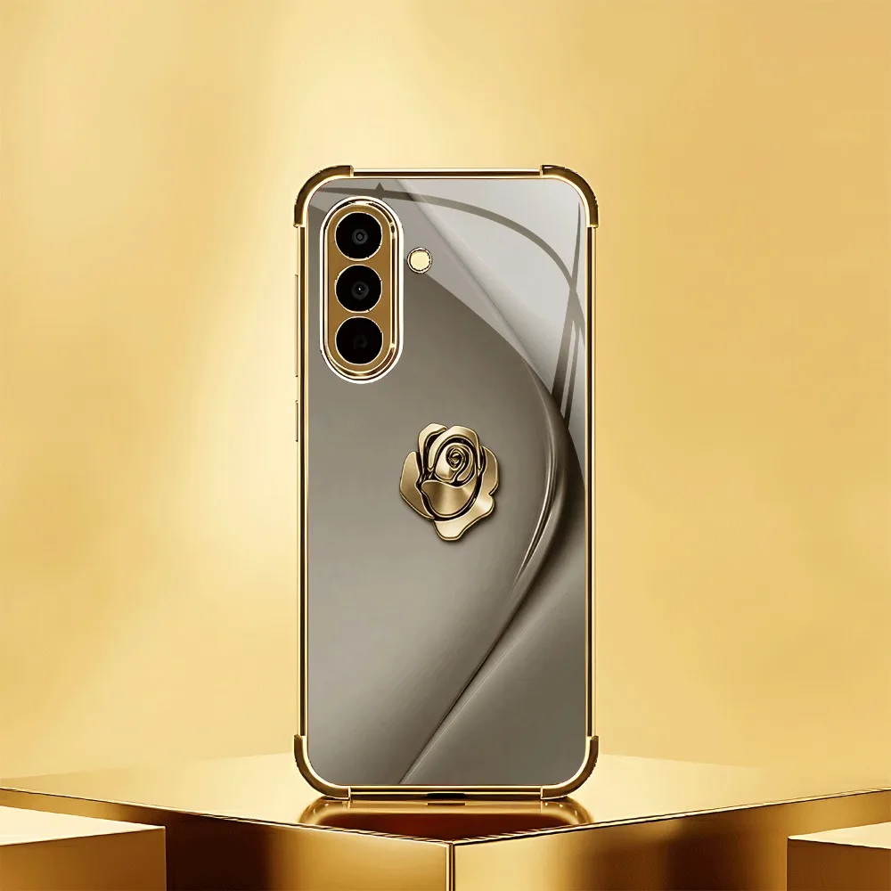 Golden rose badge pattern glass phone case suitable for Samsung Galaxy S26 S25 S24 S22 S21 S20 FE/Ultra/Plus anti drop case