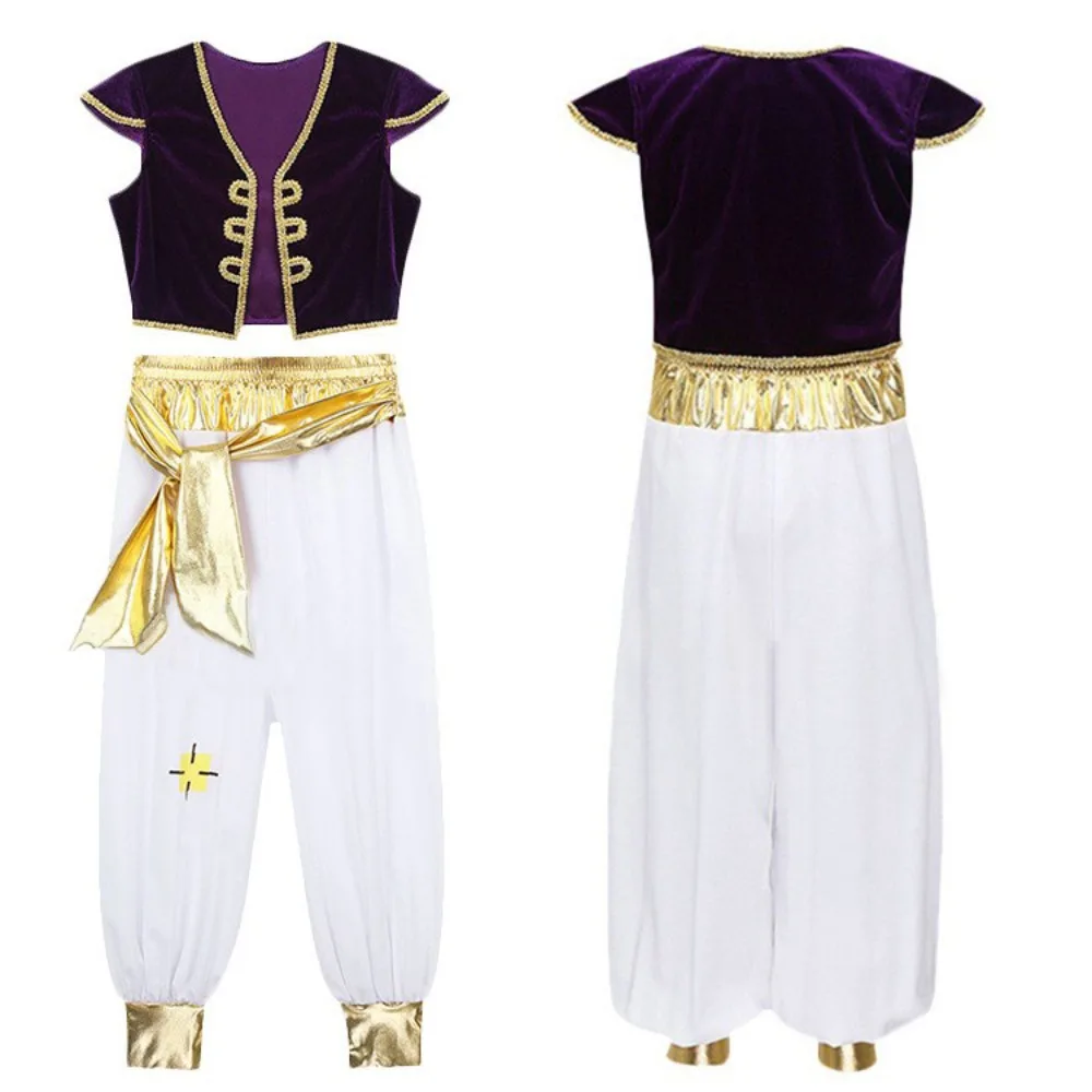 Aladdin and His Wonderful Lamp Top and Pants Cosplay Costume Halloween Dress Up Masquerade Carnival Party Outfits for Adult