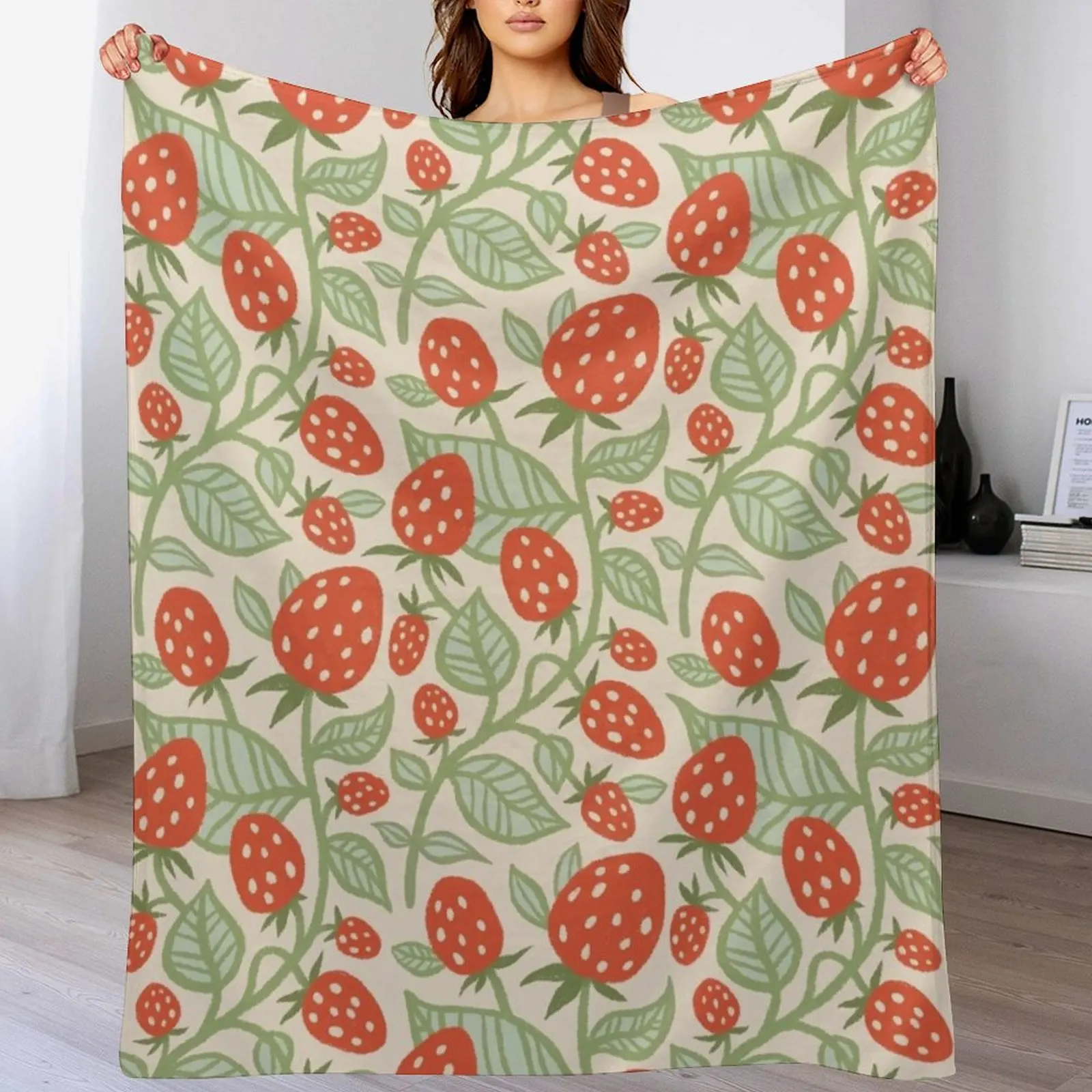 Strawberry fields pattern in red, green Throw Blanket Travel manga Hairys valentine gift ideas Blankets