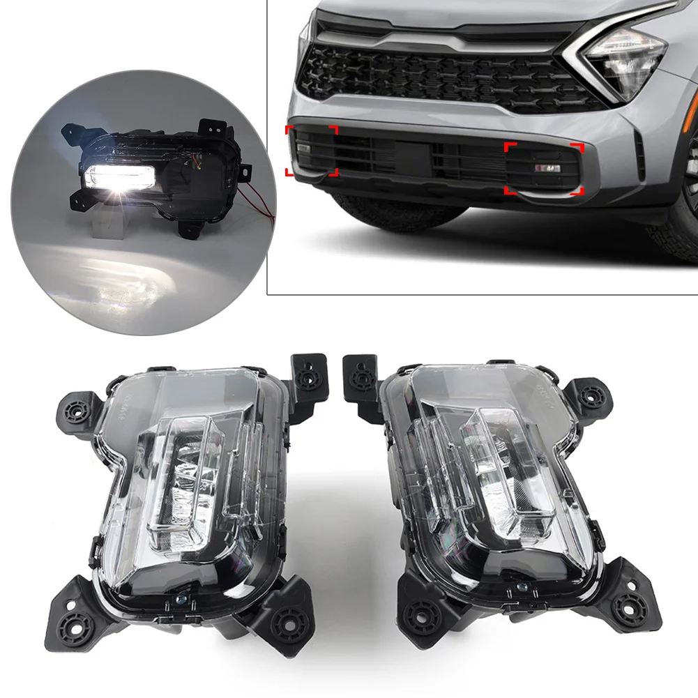 Car Front LED Running Light Daytime Fog Lamp Turn Signal For Kia KX5 Sportage X-Line X-Pro 22-2024 ABS Black