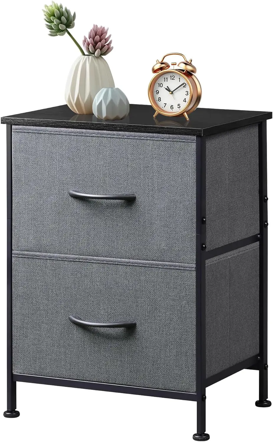 Mesa de Noche con 2 Cajones, Organizador de Tela para Dormitorio, Pasillo, Cuarto de Niños, Mesa Auxiliar (Gris)