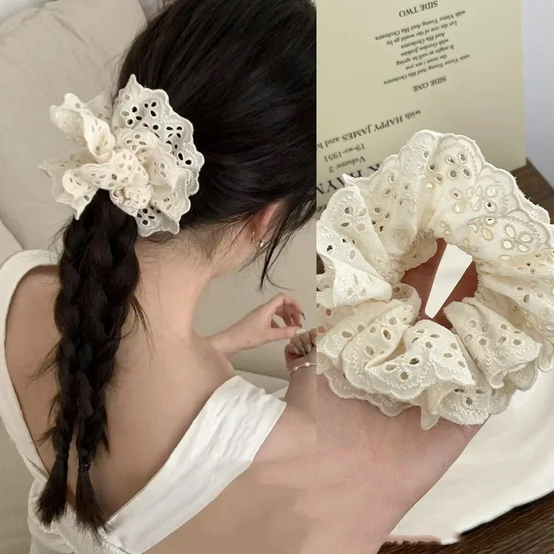 Lace Large Intestine Hair Ring Super Fairy Hollow Lace Fat Intestine Hair Ring Lolita Wind Tie Hair Rope Female