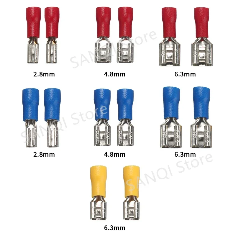 100/50/10pcs Spade Terminal 2.8mm 4.8mm 6.3mm Male Female Spade Crimp Terminals Electrical Wire Butt Splice Connector Assortment