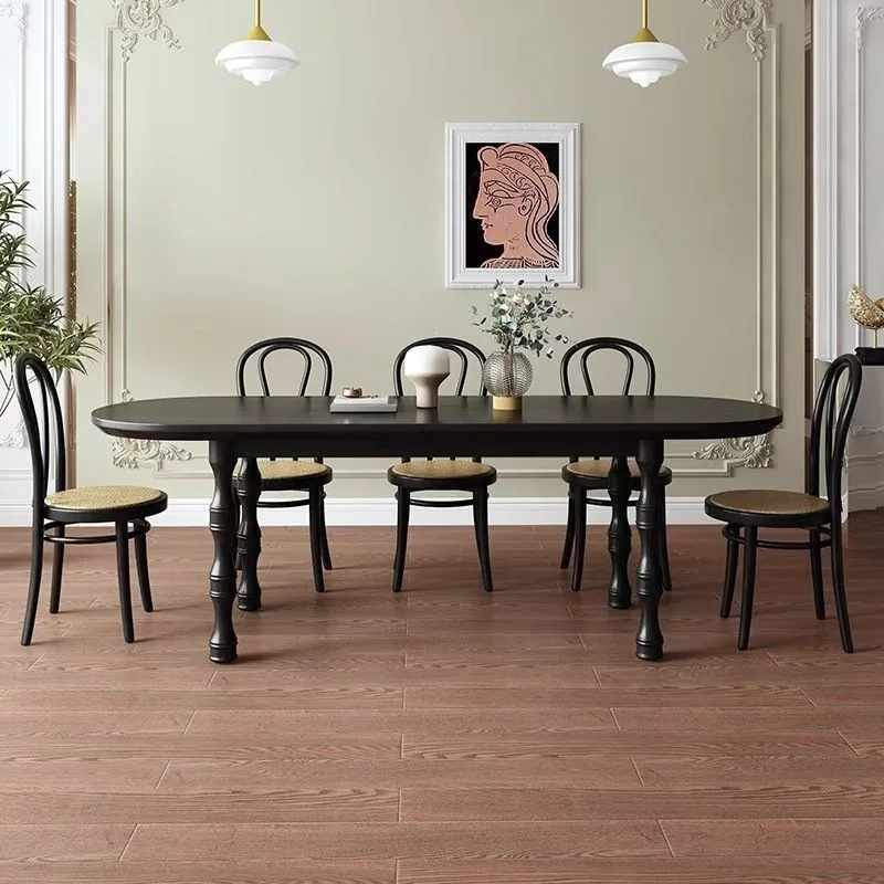 French vintage high-end solid wood dining table, semi-circular wall-against dining table