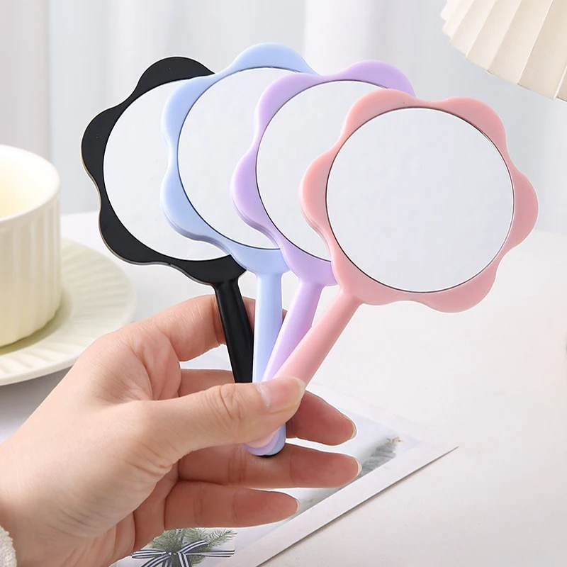 Cute Flower Handheld Mirror DIY Handheld Makeup Mirror Portable Makeup Student Small Mirror Creative Handle Mirror