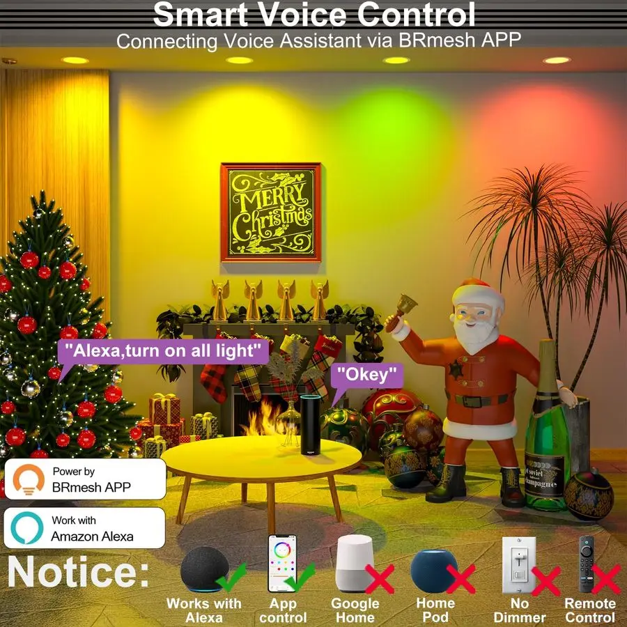 إضاءة مجوفة 6 بوصة RGBCW مصباح LED متغير اللون 16 وات مع صندوق وصلات، مصباح سقف مجوف 1350 لومن متوافق مع ث #2