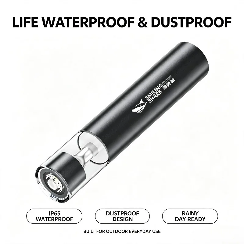 Smiling Shark Mini Zoomable LED Flashlight USB Rechargeable Ultra‑Bright Waterproof Portable Torch for Camping Outdoor SD‑5373A