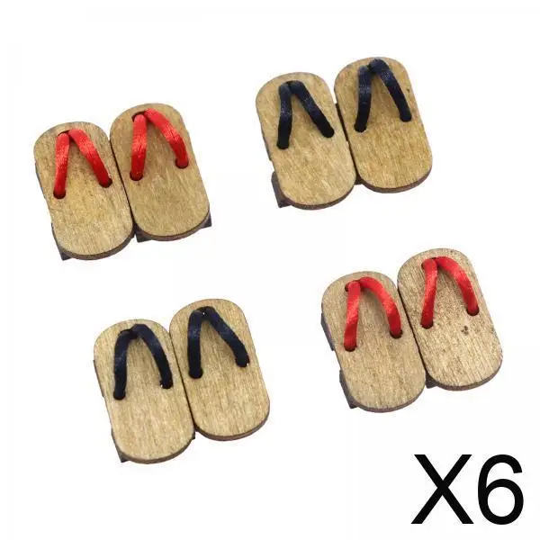 รองเท้าไม้จิ๋วสำหรับบ้านตุ๊กตา ขนาด 1:12 จำนวน 6 คู่ 4 ชิ้น อุปกรณ์ตกแต่งบ้านตุ๊กตา
