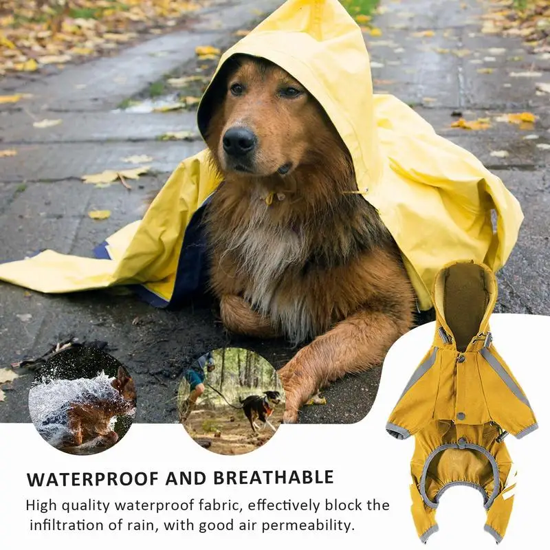 Dog Rain Jacket Waterproof Dog Rain Coat Four Legged Adjustable Polyester Coat Breathable Rain Jackets With Reflective Strips