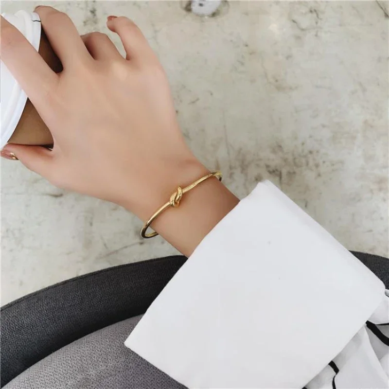 Trendy Round Circular Open Knot Cuff Bangle Bracelets For Women Elegant GoldColor Jewelry Noeud Armband Pulseiras
