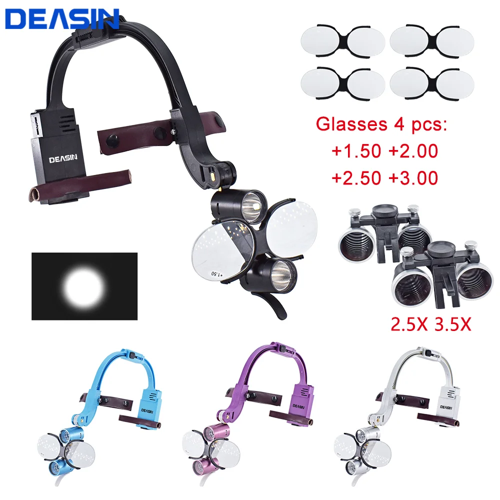 Colorful 2.5 3.5X Magnifier Dental Lab Medical Loupes Magnification Binocular 5W Headlight Headlamp With 4 glasses Dentisit Tool