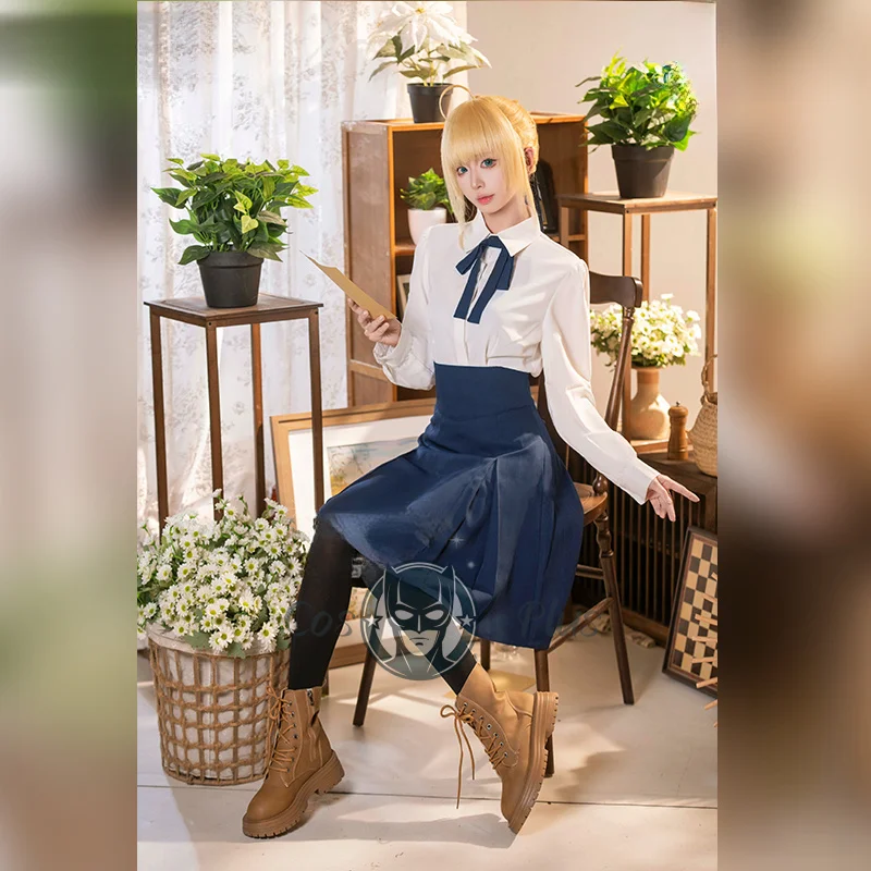 

Fate/stay night Sabre, сине-белое платье, женский костюм для косплея, потому что игра, аниме, вечерние униформа, одежда для ролевых игр на Хэллоуин