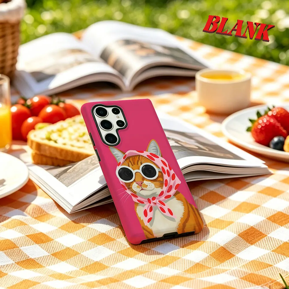 Stylish Orange Cat For Samsung Galaxy Phone Case S23 A57 S20 S25 FE S26 Plus S24 Ultra A56 A37 2-IN-1 Shockproof Bumper