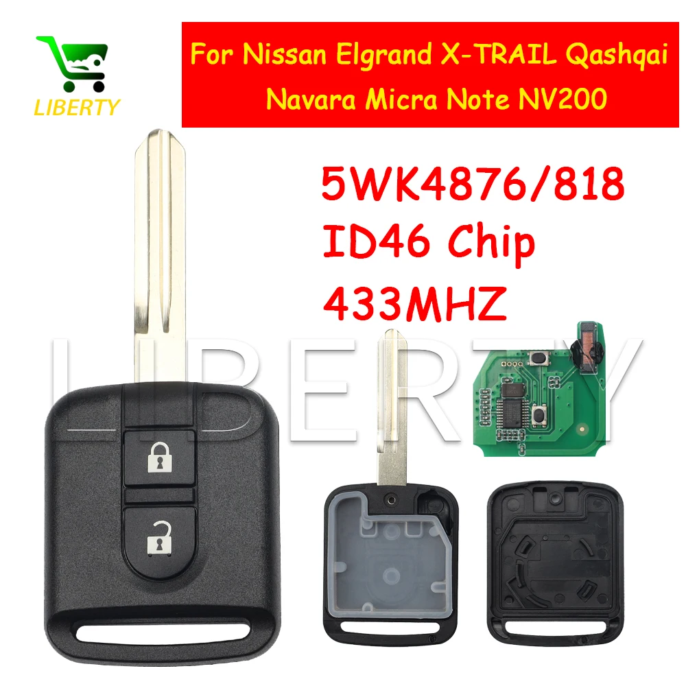 

Liberty 5Pcs 5WK4 876/818 ID46 Chip 433MHz Smart Remote Card Key Fob for Nissan Elgrand X-TRAIL Qashqai Navara Micra Note NV200
