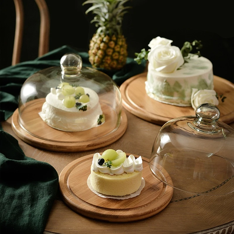 

Fruit tasting tray with transparent glass cover for store, bread, dessert cake, Dim sum display tray, tasting tray