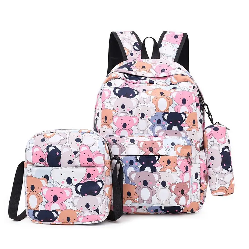 New Fashion Retro Printed Canvas backpack Backpack Female Student Three Piece Set