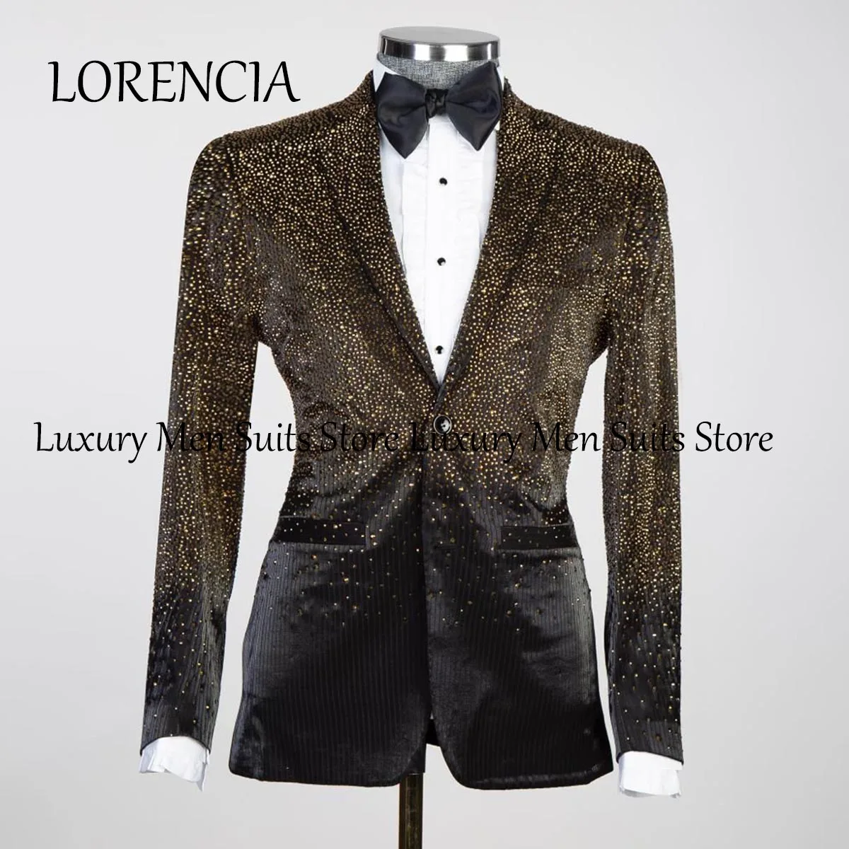 Customized 2024 Metallic Jewelry Ornament Tuxedos Men Suits Wedding Groom Dinner Party Male Prom Blazers 2 Pieces Costume Homme