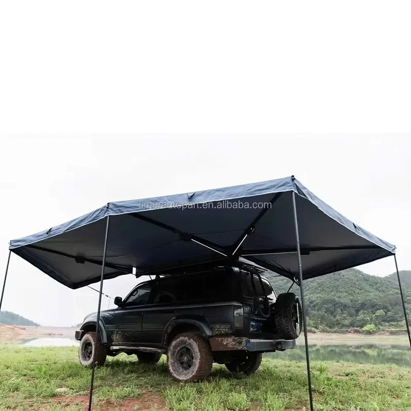Outdoor Heavy Awning Shell 360 Degree Canopy 4WD Fold SunShade 2.5M Camping Waterproof 600D Ripstop Portable Grey Color