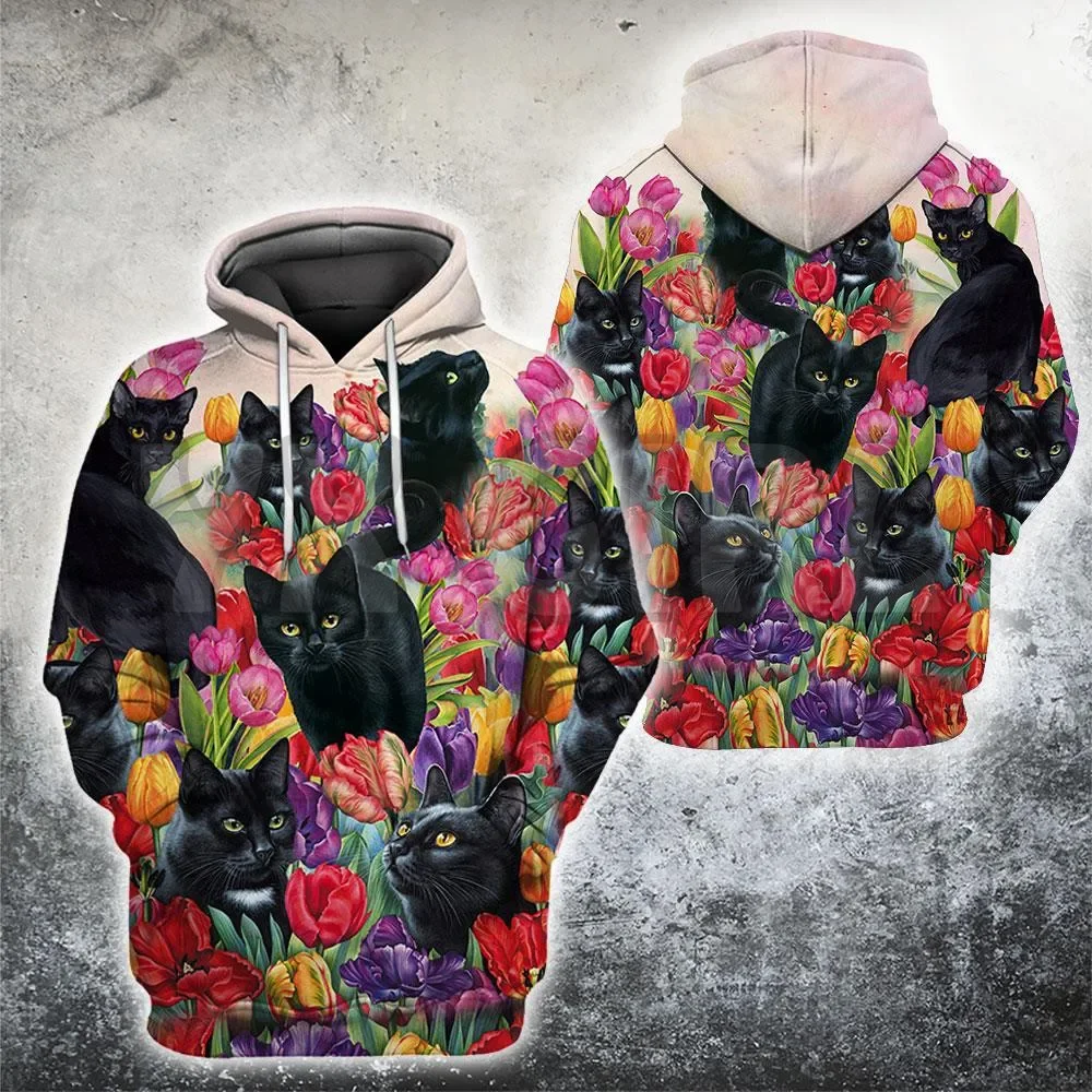

Cat Gifts Flower Black Cats 3D Printed Hoodies Unisex Pullovers Funny Dog Hoodie Casual Street Tracksuit