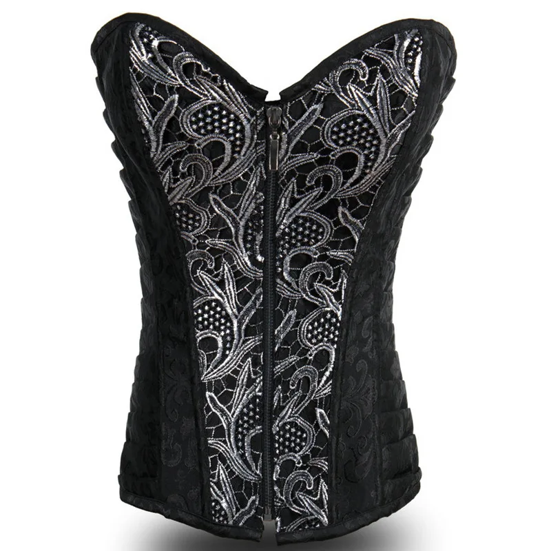 

Black Embroideried Sexy Vintage Zipper Steel Boned Corset Overbust Steampunk Clothes Women Gothic Bustiers Corsets Plus Size 6XL