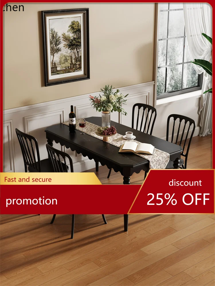 HT all solid wood retro dining table black walnut home medium and ancient rectangular ash wood dining table