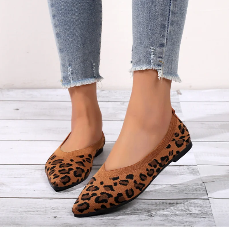 Ladies Shoes 2023 High Quality Leopard Print Women\'s Flats Sexy Pointed Toe Daily Flats Women New Shallow Mouth Flat Low Heels