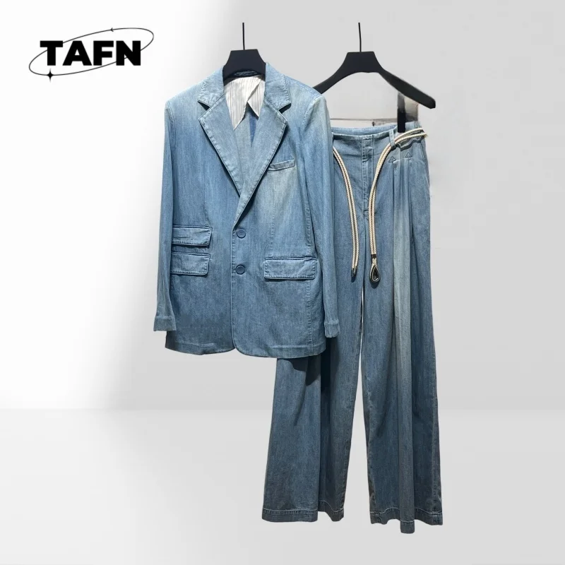 

Denim Trendy, Comfortable, Beautiful and Simple Trendy Women’s Wide-Leg Pants Set for Fashion Forward Looks AE1409