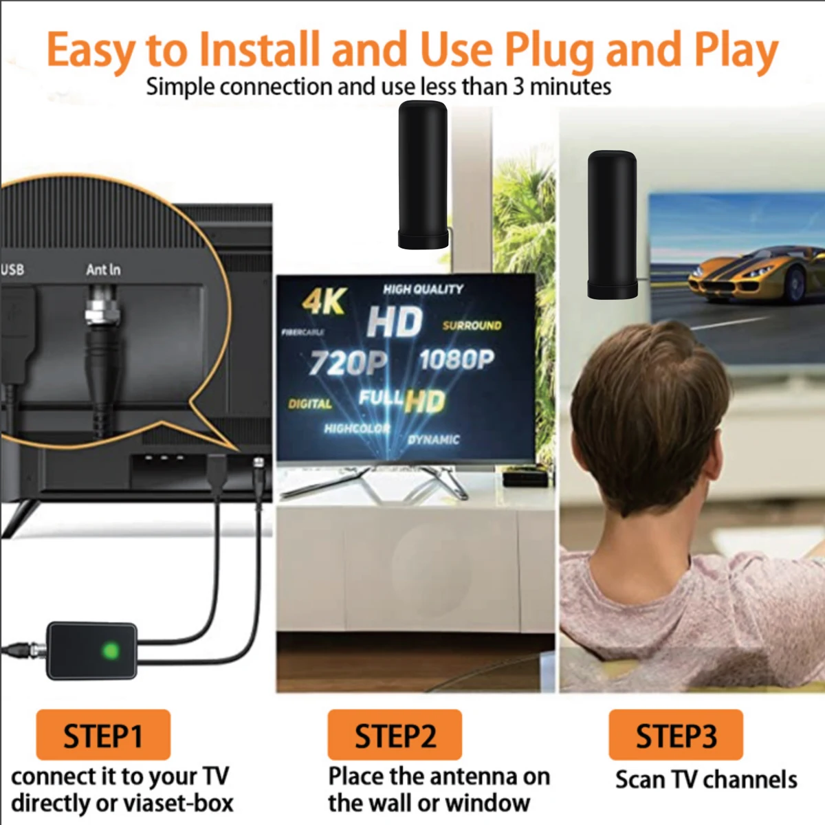 High Gain Barrel Antenna Digital HDTV Antenna Omni Signal Amplifier Waterproof Outdoor TV Antenna with Booster