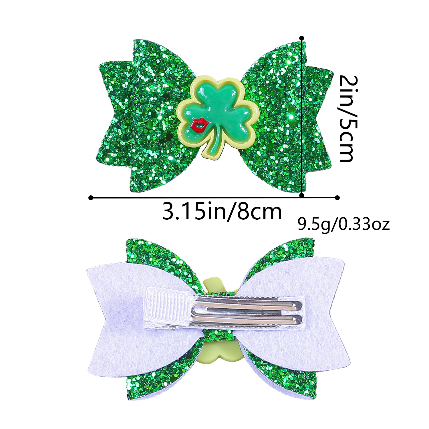 2/8pcs Glitter Hair Bows for Girls ST\'patrick\'s Day Clover Bows Hair Clips Barrettes for Kids Children Party Hair Accessories