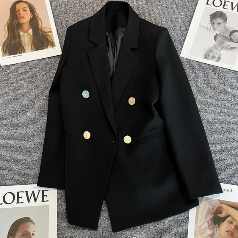 Blazer décontracté à manches longues pour femme, veste de bureau, manteau élégant, monochrome, mode printemps et automne, 2024