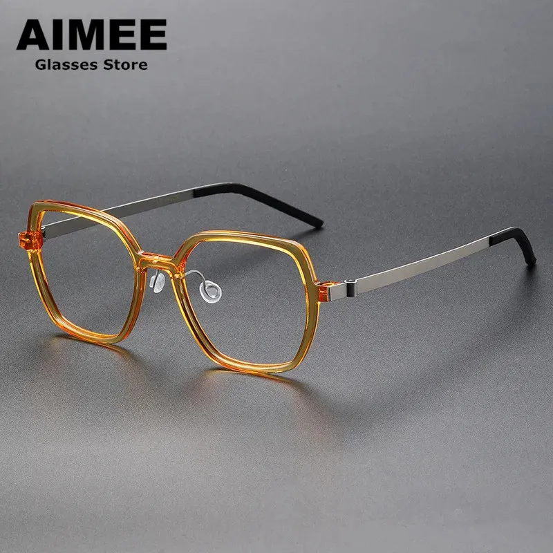 

Denmark Brand Acetate Glasses Frame Men Women Square Polygon Screwless Prescription Eyeglasses Optical Blue Light Frames 1182