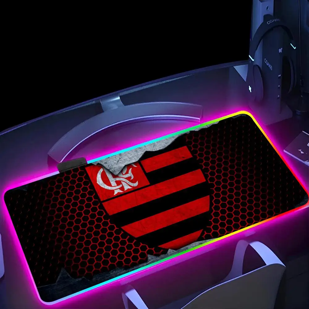 F-FlamengoES C-Clubs Mouse Pad RGB Pc Mouse Pad Mousepad LED Glowing Mouse anime Mats Rubber Gaming Computer Mausepad