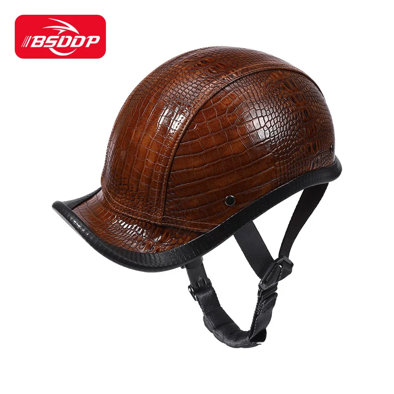 Vintage Gourd Helmet Leather Motorcycle Summer for Harley Helmet Men and Women Light Electric Scooter Curved Brimmed Half Helmet