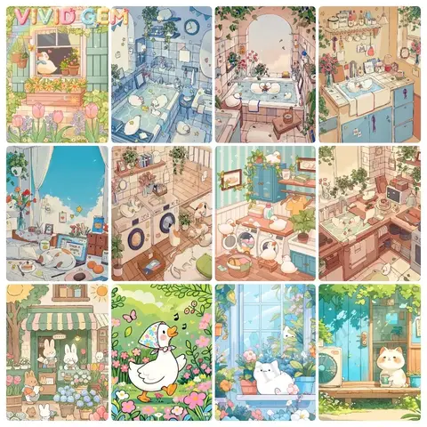 VIVID GEM Cartoon Duck 5D DIY Diamond Painting Mosaic Handmade Artwork Full Round/Square Diamonds For Beginners Gift Home Deco