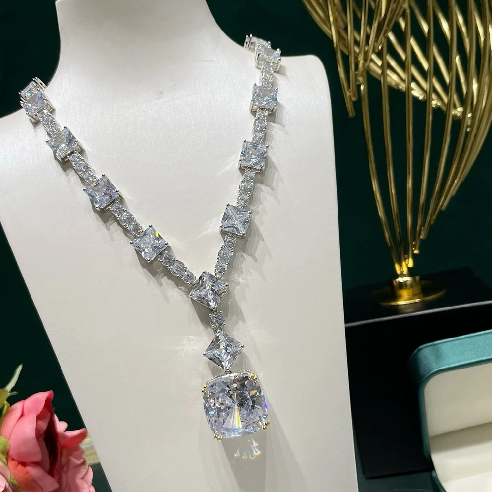 Pure 925 Sterling Silver Jewelry Women Water Drop Diamond Pendant Necklace Couture Jewelry Dinner Party Design Luxury Quality