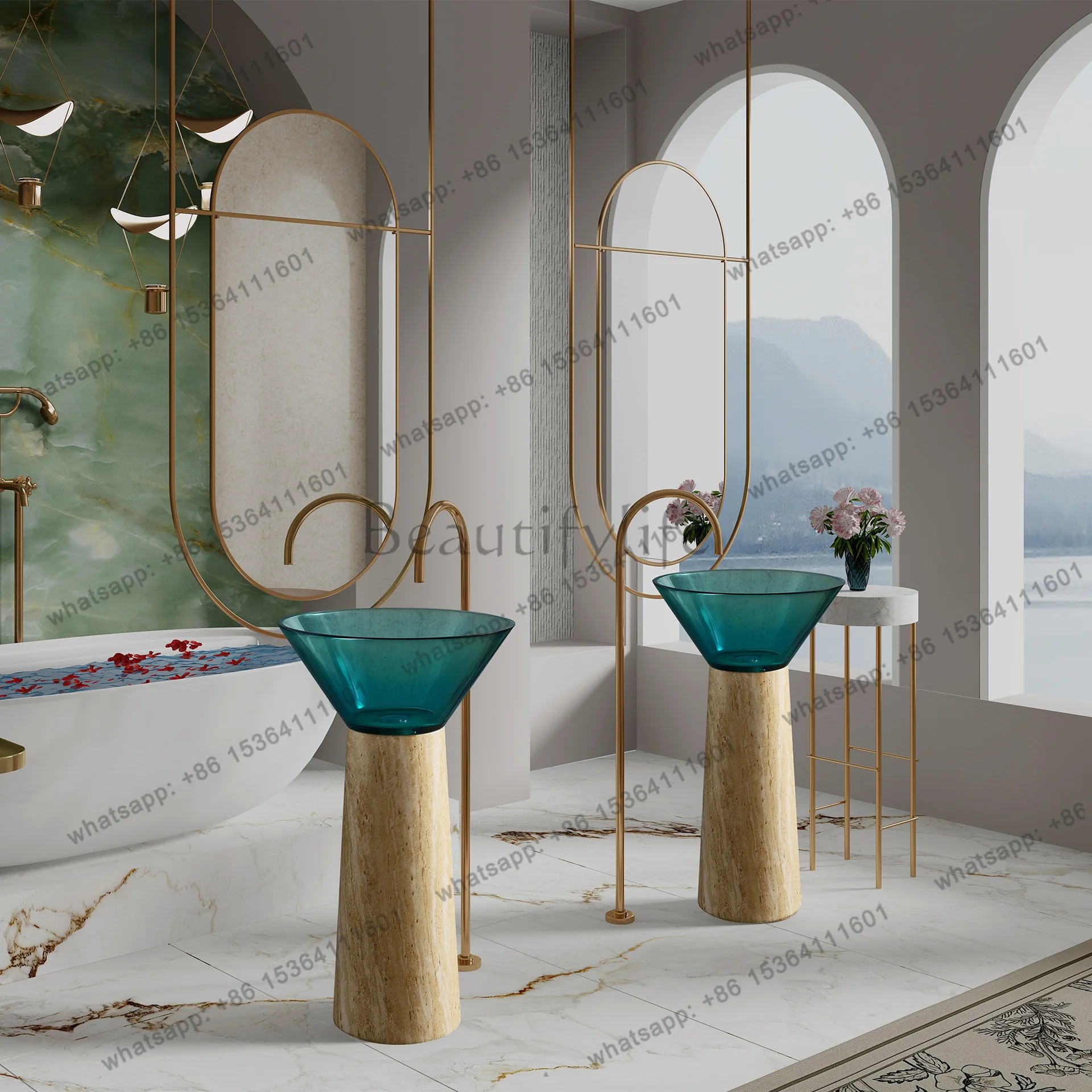 Transparent resin hotel integrated washbasin Color transparent column basin Household floor-to-ceiling washbasin