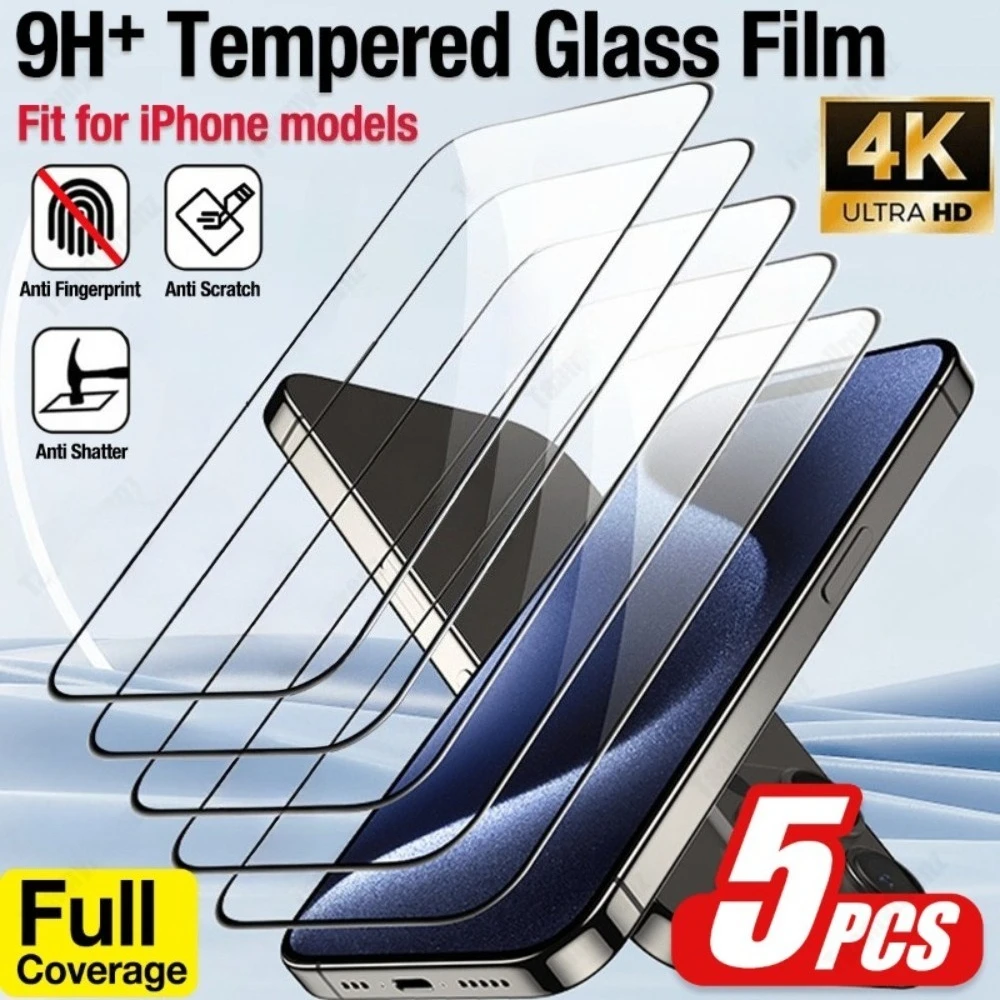 

5 шт. Защитное стекло Ultra HD Full Screen для iPhone 17, 16, 15, 14 Pro Max, Air, 13, 12, 11 Pro, Mini, 16, 15 Plus, твердость 9H, закаленное стекло