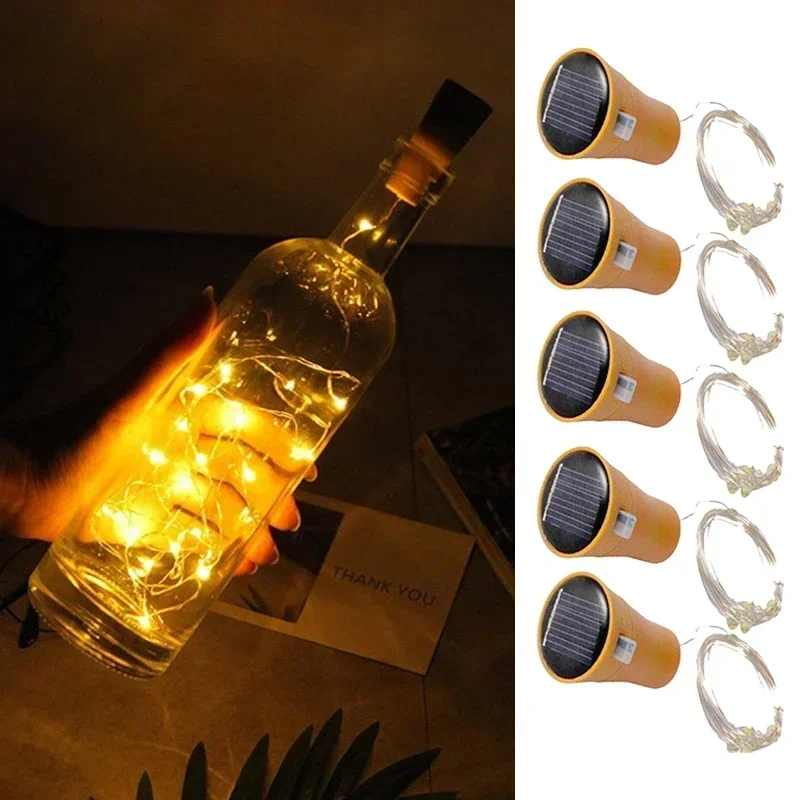 Imagem -02 - Solar Wine Bottle String Lights 2m 20led Ip65 Impermeável Fio de Cobre Cortiça Shaped Fairy Light Jardim Casamento Decoração de Natal Pcs