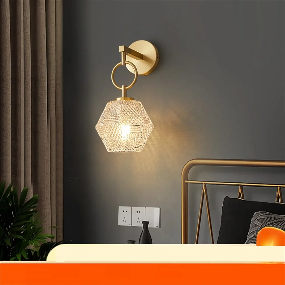 

Nordic Modern Wall Lamp Copper Glass LED Sconces Fixture For Living Room Bedroom Bedside Wall Light Home Decoration Luminaire